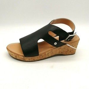 Hush Puppies Womens Maya Platform Wedge Ankle Strap Sandal Black Sz 8.5 W NEW‎